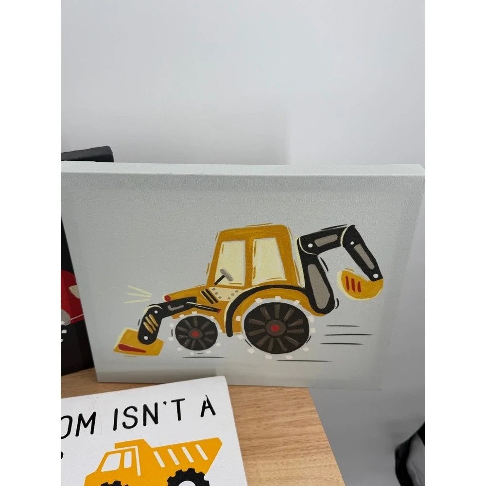 Hobby Lobby 3 Piece Construction Truck Wall Decor Set Kids Bedroom Playroom